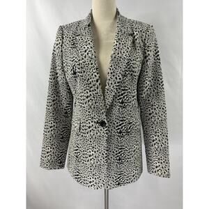 DKNY Blazer Jacket Grey Black Cream Animal Print 10 Single Breasted Pockets